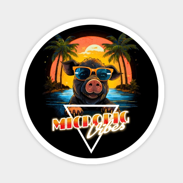 Retro Wave Happy Micro Pig Vibes Magnet by Miami Neon Designs